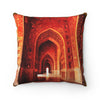 Faux Suede Square Pillow - Inside of the Taj Mahal mosque, red stone with exquisite carving - Agra, India