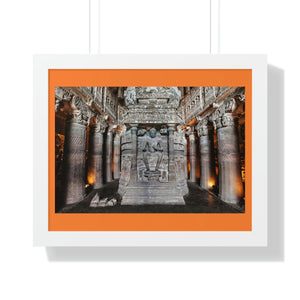 Buddhism - Framed Horizontal Poster - The World-Wonder of the Ajanta Caves a complex Buddhist Monastery - India - Print in USA