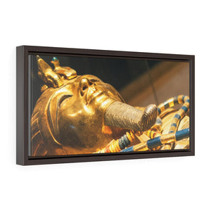 Horizontal Framed Premium Gallery Wrap Canvas -  Original gold mask of the pharaoh in museum in Cairo - Egypt - Ancient religions
