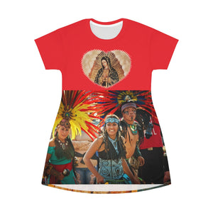 All Over Print T-Shirt Dress (AOP)  Impresos Toda la Ropa - Atras Nuestra Señora de Guadalupe - Frente Celebracion Basilica  - Mexico - Catholicism