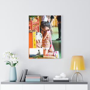 Printed in USA - Canvas Gallery Wraps - A little girl kneels for prayer at the Big Buddha complex in Hong Kong Lantau Island - Buddhism