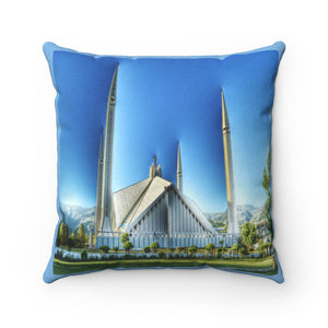 Faux Suede Square Pillow - The Faisal Mosque - Islamabad - Pakistan Islam