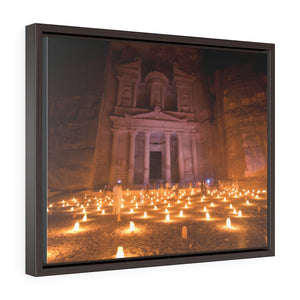 Horizontal Framed Premium Gallery Wrap Canvas - The Treasury at Petra lit at night - Jordan - Arab - Ancient religions