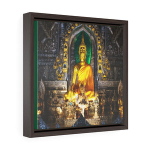 Square Framed Premium Canvas - Buddha altar in Lanna temple Thailand - Buddhism