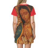 All Over Print T-Shirt Dress (AOP)  Impresos Toda la Ropa - Atras Nuestra Señora de Guadalupe - Frente Celebracion Basilica  - Mexico - Catholicism