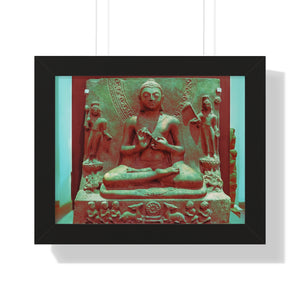 Buddhism - Framed Horizontal Poster - Preaching Buddha - An archaeological dig made of sandstone 5th century C.E. Sarnath, Uttar Pradesh, India - Print in USA