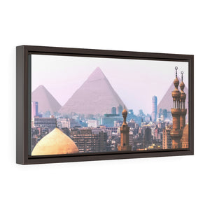 Horizontal Framed Premium Gallery Wrap Canvas -  The Mosque Madrassa of Sultan Hassan - Pyramids in the back - Cairo - Egypt - Ancient religions