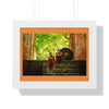 Buddhism - Framed Horizontal Poster -  Young Buddhist monka reading outdoors, monastery in Myanmar - Print in USA Printify