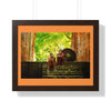 Buddhism - Framed Horizontal Poster -  Young Buddhist monka reading outdoors, monastery in Myanmar - Print in USA Printify