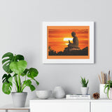 Buddhism -Framed Horizontal Poster -  Buddha statue during an amazing sunset Printify