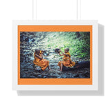 Buddhism -Framed Horizontal Poster - Children Buddhist monks Clean their Food Vessel - Thailand  - Print in USA Printify