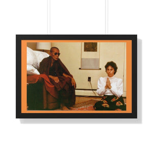 Buddhism -Framed Horizontal Poster - Devotee Jackeline with the Venerable Taungpulu Sayadaw of Burma in TKAM CA Monastery USA  - Print in USA Printify