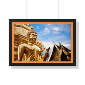 Buddhism -Framed Horizontal Poster - Golden Buddha statue in Doi Suthep, Chiang Mai, Thailand - Buddha Temple - Print in USA Printify