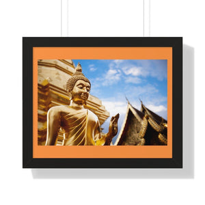 Buddhism -Framed Horizontal Poster - Golden Buddha statue in Doi Suthep, Chiang Mai, Thailand - Buddha Temple - Print in USA Printify