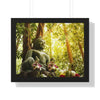 Buddhism -Framed Horizontal Poster - Green Jade Buddha statue in forest - Print in USA Printify