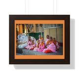 Buddhism -Framed Horizontal Poster - Myanmar, Yangon -  Shwedagon Pagoda - children Buddhist monks attend ceremonies  - Print in USA Printify