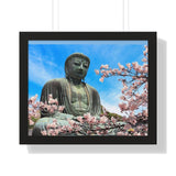 Buddhism -Framed Horizontal Poster - The Great Buddha and sakura flowers, Kotoku-in temple, Japan - Print in USA Printify