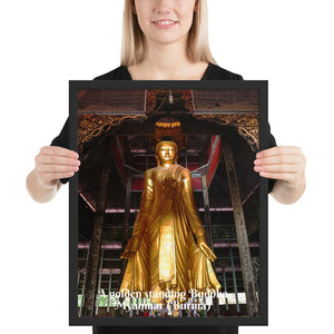 Framed poster - A golden standing Buddha halfway up the Mandalay Hill in central Myanmar IMAGES OF GOD