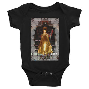 Infant Bodysuit - A golden standing Buddha halfway up the Mandalay Hill in central Myanmar IMAGES OF GOD