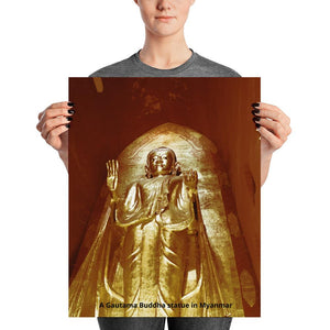 Poster - A Gautama Buddha statue with Abhaya Mudra (protection) gesture in the Ananda temple - Myanmar IMAGES OF GOD