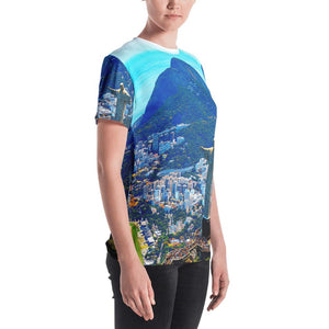 Women's T-shirt - Awresome Aerial view of Rio de Janeiro with Christ Redeemer and Corcovado Mountain. Brazil. IMAGES OF GOD