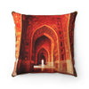Faux Suede Square Pillow - Inside of the Taj Mahal mosque, red stone with exquisite carving - Agra, India