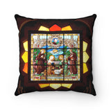 Faux Suede Square Pillow - Palestine, stained glass in Church of the Nativity in Bethlehem