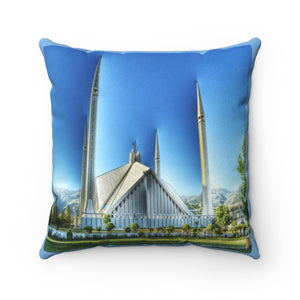 Faux Suede Square Pillow - The Faisal Mosque - Islamabad - Pakistan Islam