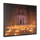 Horizontal Framed Premium Gallery Wrap Canvas - The Treasury at Petra lit at night - Jordan - Arab - Ancient religions