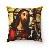 Faux Suede Square Pillow - Jesus Christ in church window
