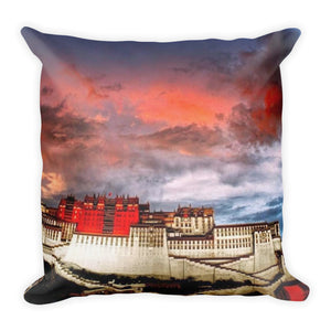 Premium Pillow - The Holy Temple Lhasa in Tibet and Maha Yogi Milarepa - Tibetan Buddhism