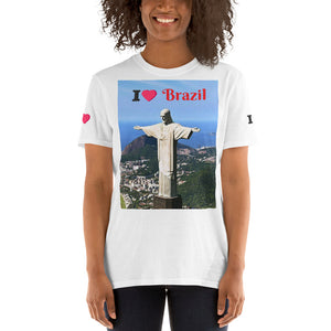Gildan 64000 UX - Short-Sleeve Unisex T-Shirt - Christ the Redeemer (Cristo Redentor) Front (I Love Brazil ) - Lady of Aparecida SP Brazil Back