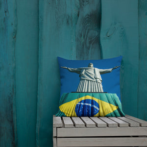Premium Pillow - Cristo Redentor (Brasil flag in base) - Rio de Janeiro - Brasil - South America - Catholicism