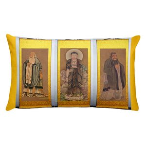 Premium Pillow - The Three Masters - Lao Tzu - Confucius and Buddha - Streams of Knowledge