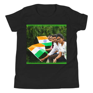 Youth Short Sleeve T-Shirt - Bella + Canvas 3001Y - India independence flags - Hinduism