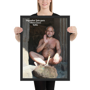 Framed poster - Digambar Jain guru - Janism - Ellora Caves - India