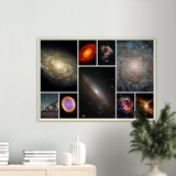 HUBBLE TELESCOPE - Premium Semi-Glossy Paper (GOLD) Metal Framed Poster - 3 galaxies in large images and the rest are nebulas