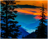 GELATO GLOBAL PRINT - Mountains and valley view before the sunrise through the trees at Cayuse Pass, Mt. Rainier National Park, WA USA