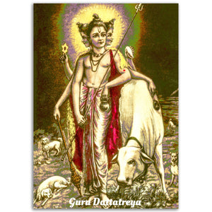 Classic Matte Paper Poster - Old painting of Guru Dattatreya - four dogs symbolism for the four Vedas Mumbai Maharashtra INDIA - HINDUISM