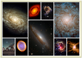 HUBBLE TELESCOPE - Premium Semi-Glossy Paper (GOLD) Metal Framed Poster - 3 galaxies in large images and the rest are nebulas