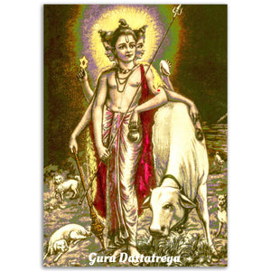 Classic Matte Paper Poster - Old painting of Guru Dattatreya - four dogs symbolism for the four Vedas Mumbai Maharashtra INDIA - HINDUISM